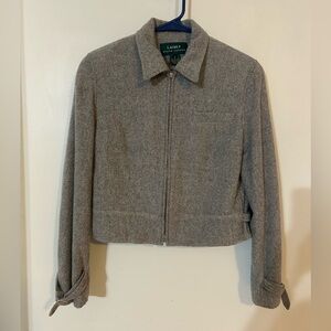 Ralph Lauren Gray Suit Blazer Angora Wool Blend Moto Zipup Jacket 6